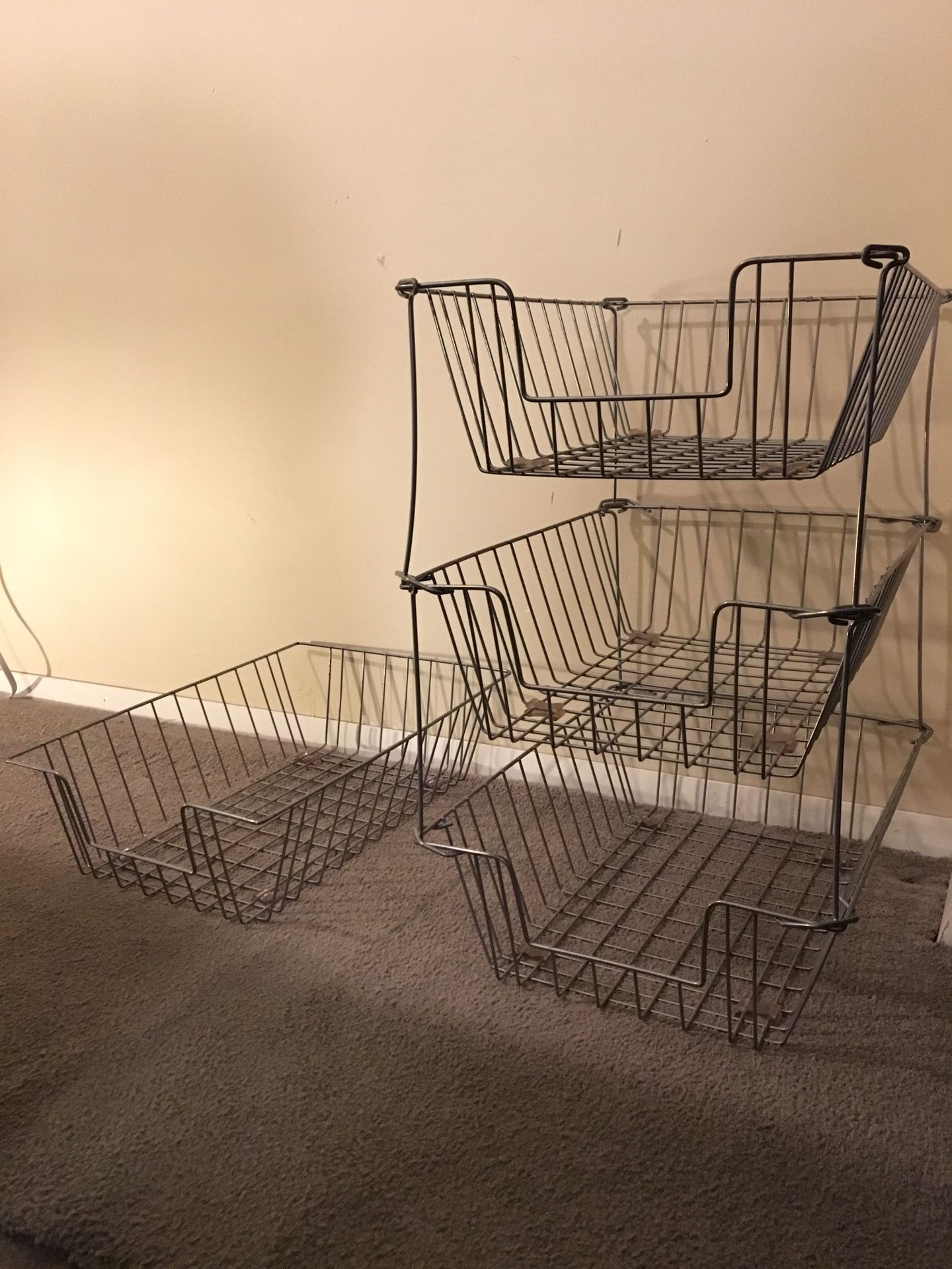 4 Office Organization Baskets with 8 Stands - Industrial Metal