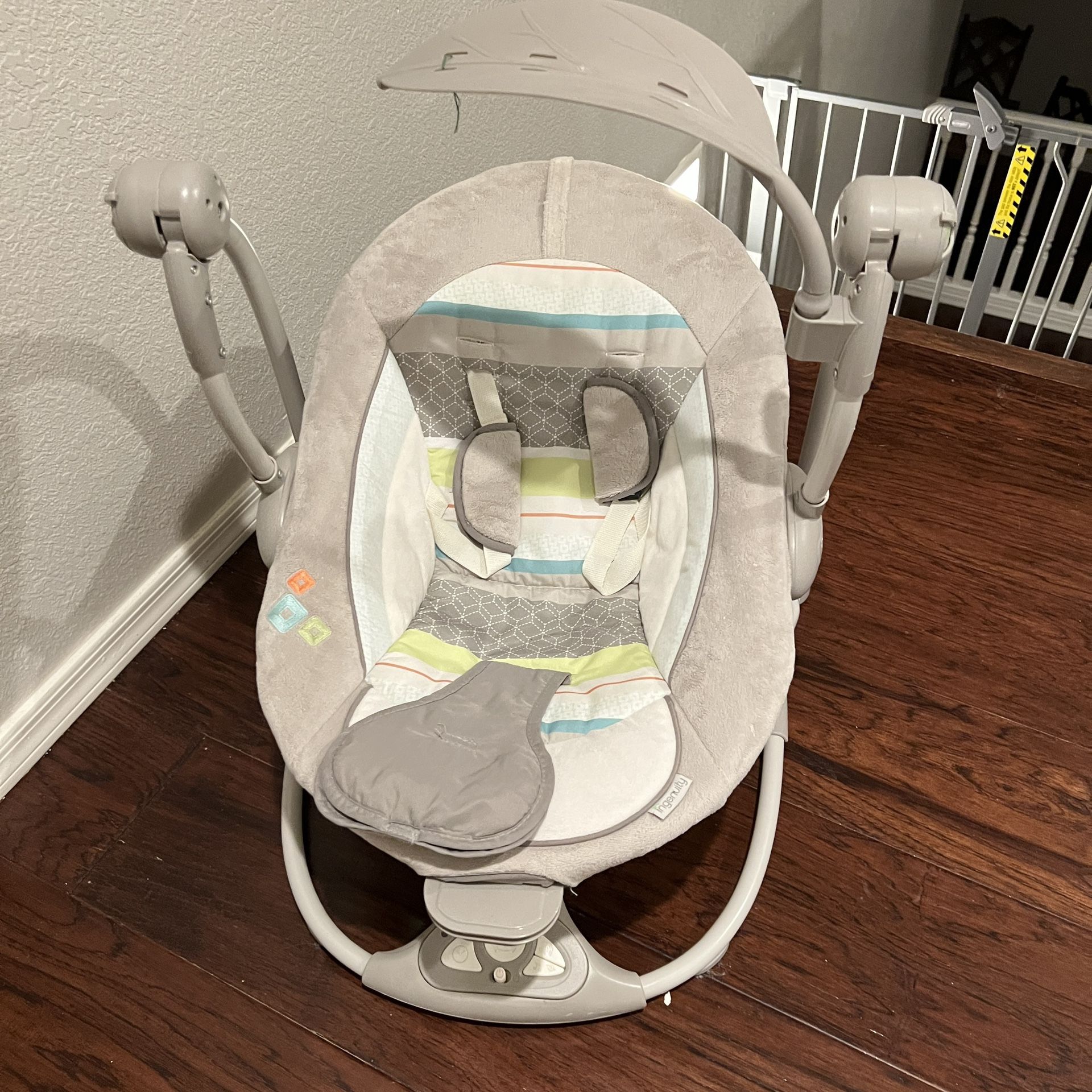 Ingenuity ConvertMe 2-in-1 Compact Portable Baby Swing & Infant Seat, Battery-Powered Vibrations, Automatic Sway, Nature Sounds