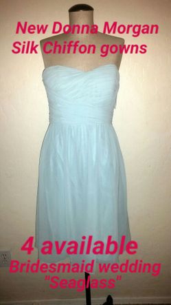 New Donna Morgan silk chiffon bridesmaids gowns dresses wedding 4 available sea glass mint blue prom