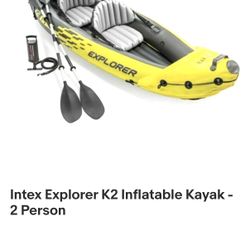Intex Explorer K2 Inflatable Kayak 2-Person Set with Oars & Pump.