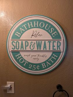 LIKE NEW BATHROOM WALL ART, LARGE, WOOD