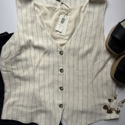 Z Supply Cream Pinstripe Button-Down Vest