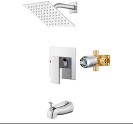 Chrome Rain Shower and Tub Faucet Set