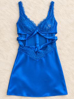 Blue Satin Lace Lingerie Babydoll Dress/Medium