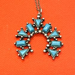 Sterling Costume Needlepoint Turquoise Necklace
