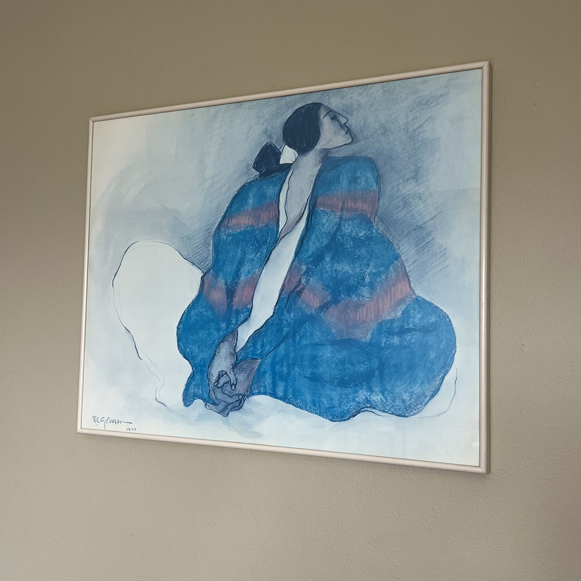 Vintage R.C. Gorman ‘Woman With Blue Blanket’ Lithograph Print