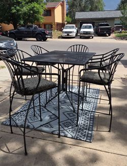 Elegant 7-Piece Wrought Iron Bar-Height Patio Dining Set