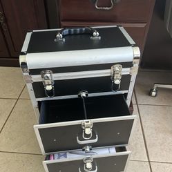 Rolling Makeup Case Cosmetic Travel Trolley Storage Sliding Drawer 4 Tray Makeup Travel Case with Wheels Salon Barber Case Traveling Cart Trunk for Co