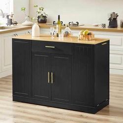 New Assembled 54" Long Kitchen Island with Hidden Trash Can Storage Portable Home Storage Bar