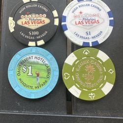 4 poker chips from casinos that no longer exist 