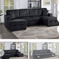 3- Piece Convertible Sectional  Sleep Sofa &  2 Storage  60"x 120" x60"