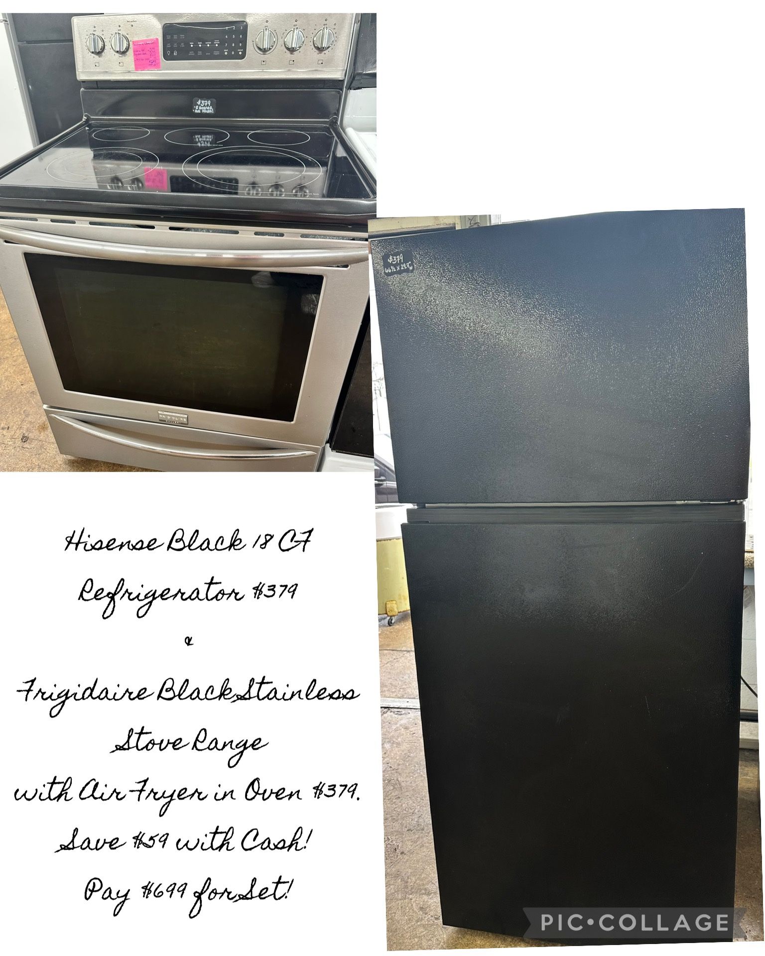 LIKE NEW Black Refrigerator & Glass Top Electric Stove w/Convection Air Fryer in Oven! WILL SEPARATE! 100% Guaranteed! Delivery Available