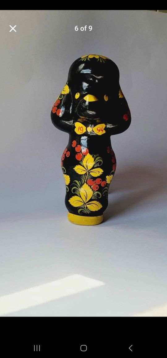 Vintage Russian Hand-painted Wooden Folk Art Figurine