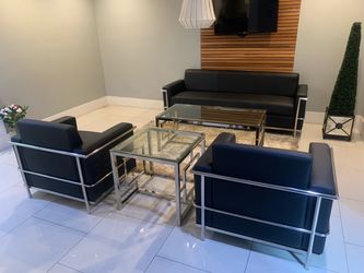 Sofa reception set black chrome 3 PCs