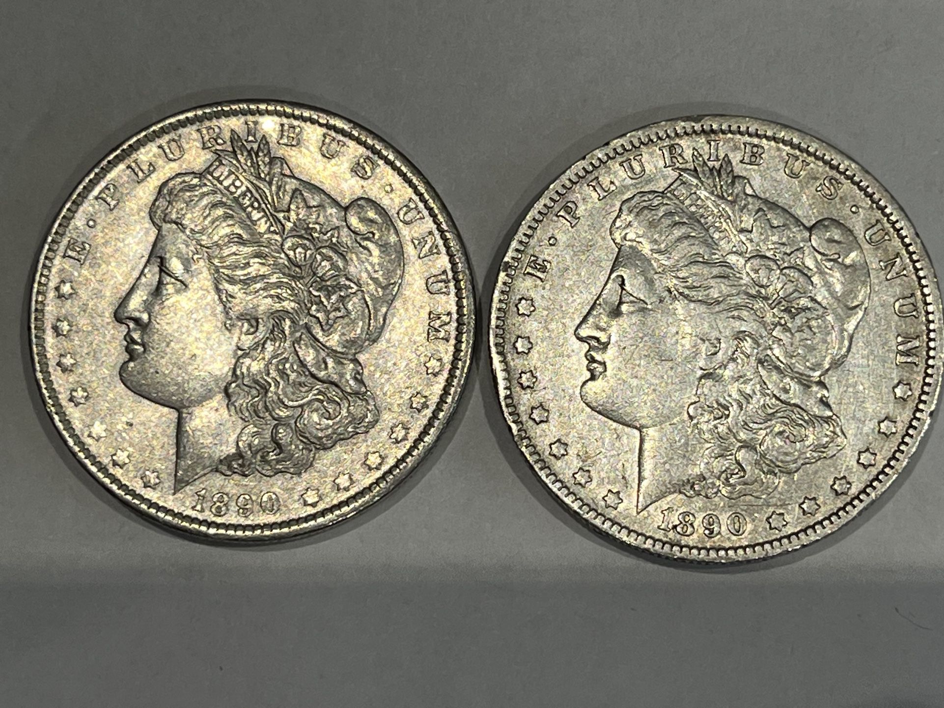 Two 1890-O  Morgan 97% Silver Dollars