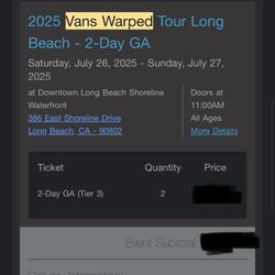 (2) 2 -Day VANS WARPED TOUR LB 