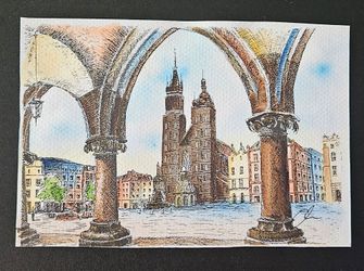 St. Mary's Basilica Krakow Poland Watercolor Print