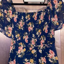 Blue with pink roses drees