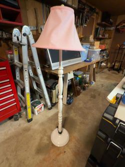 Floor Lamp with Pink Fabric Lampshade – Shabby Chic / Cottage Style