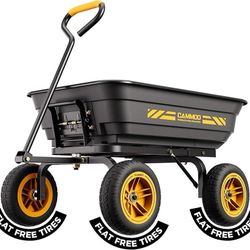 10-in NO-FLAT TIRES 600lb Heavy-Duty Garden Dump Cart 4 Cu.Ft. Utility Wagon with Quick-Release Dumping & Prime Grade 100% Virgin Polypropylene - Not 