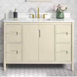 Montrose 49 in. Single Sink Natural Elm Bath Vanity with White Quartz Top (Assembled)