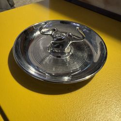 Vintage Chrome Metal Ashtray with Bull Design – 12 cm
