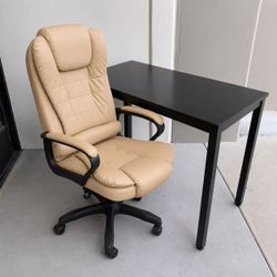 New In Box 40x20x30 Inch Tall Office Writing Desk Table With Computer PU Leather khaki Chair Furniture Combo Set 