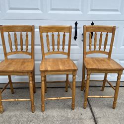 3 Solid Oak Wood Bar Chairs