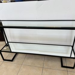 Black Metal Console Entry Table with Mirrored Bottom Shelf 