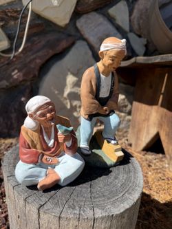 VINTAGE (Made in Japan) Elderly Couple Figurines - Hand Painted Ceramics
