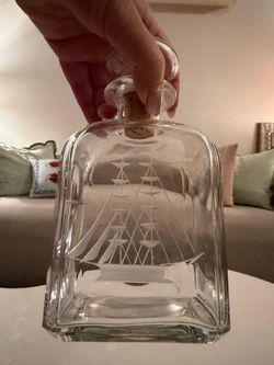 Sailboat etched glass whiskey decanter