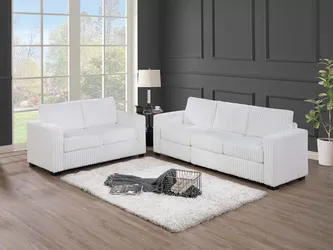 BRAND NEW WHITE CORDUROY SOFA + LOVESEAT 2PCS SET
