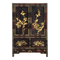 2 Vintage Chinese Gilt Black Lacquered Cabinets
