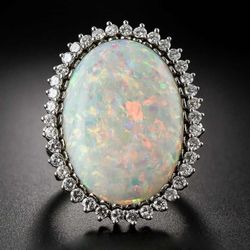 "Luxury Super Large Oval Sun Flower Gemstone Fire Opal Silver Ring, VIP312
  
 Thumbnail