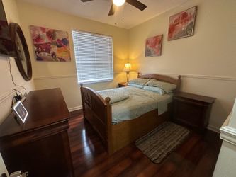 Bedroom furniture- not all pieces match but they go together, Bed with new mattress ,Dresser. 2 night tables. 1 Wall mirror,