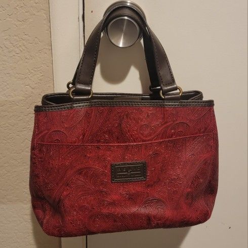 Relic Red Paisley Embossed Top Handle Bag