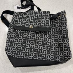 Tommy Hilfiger Large Black Jacquard Backpack with Detachable Card Holder