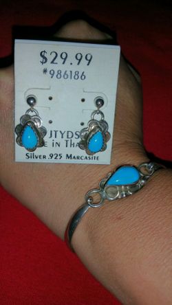 Sterling silver and turquoise earrings & bracelet set - Great Valentine's gift