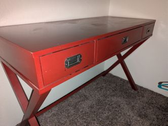 Campaign Style red wood x-base writing desk