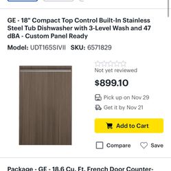 GE - 18" Compact Top Control Built-In Stainless Steel Tub Dishwasher with 3-Level Wash and 47 dBA - Custom Panel Ready Model: UDT165SIVII
