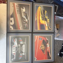 Lot Of 4 Framed Porsche Racing Showroom Advertising Posters RARE 17" x 13"