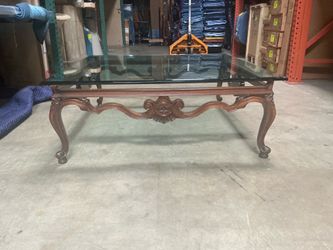 Traditional French provincial, solid wood glass top table