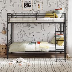 Convertible Twin over Twin Metal Bunk Bed, Black