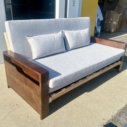 Custom Handmade Sofa – Solid Wood Frame & Gray Cushions (New)