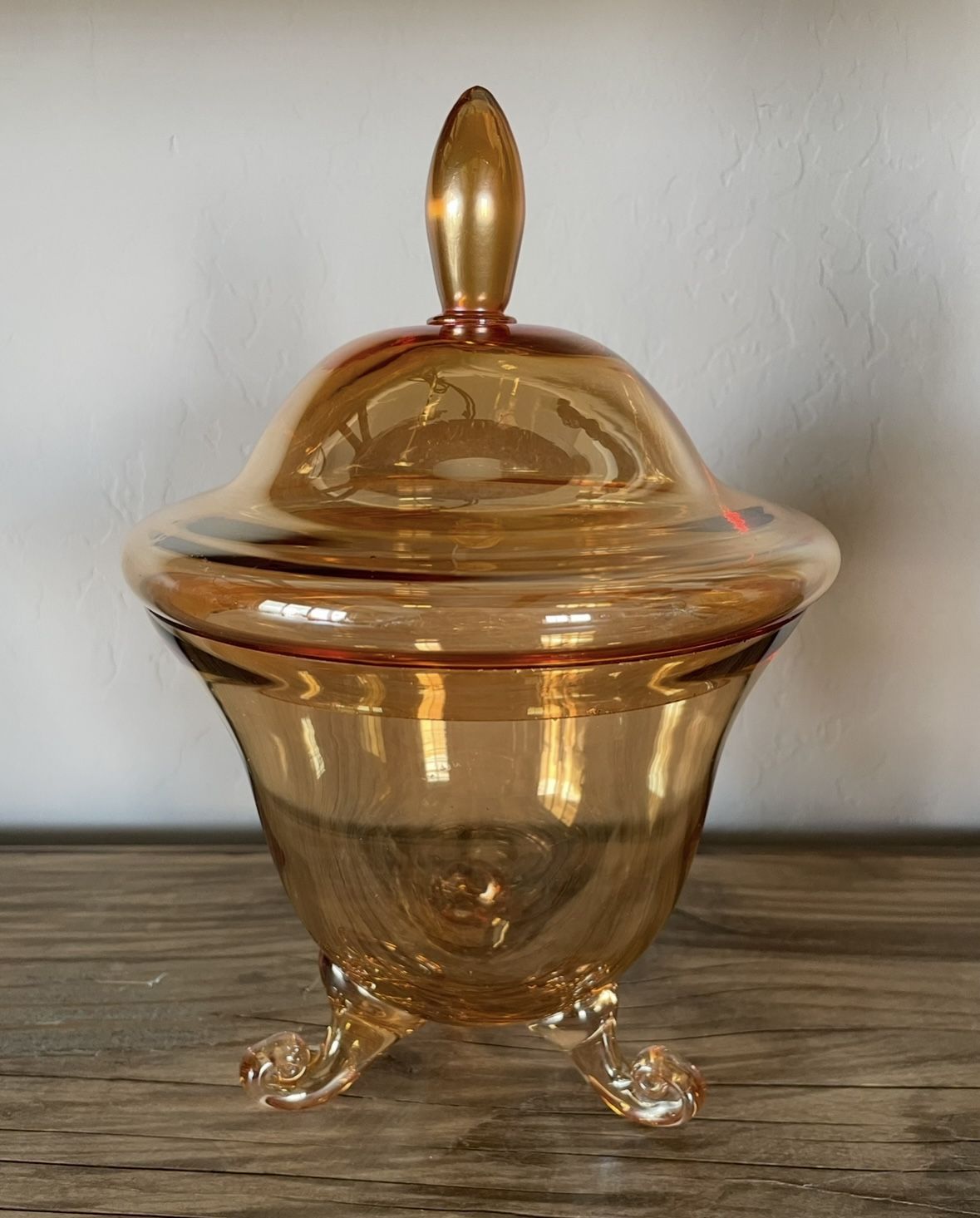 Vintage Lusterware Peach Iridescent Glass Candy Dish 3 Footed By