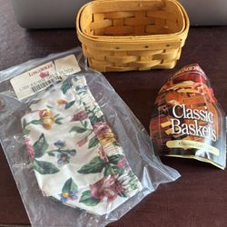 Longaberger NWT Vintage Business Card Basket With Garden Splendor Fabric Liner