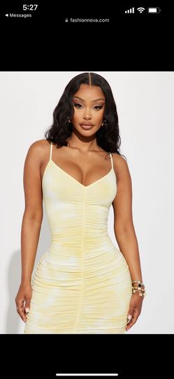 FASHION NOVA Priscilla Tie Die Maxi Dress Yellow/Combo XS BRAND NEW