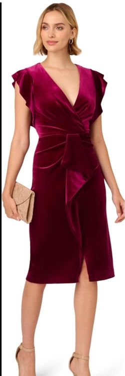Adrianna Papell Women's Velvet Surplice Midi Dress 8 Beyond Fuchsia
