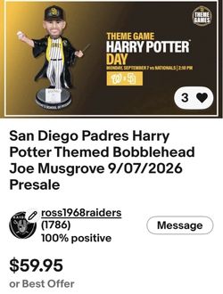 PRESALE -PADRES HARRY POTTER DAY! MUSGROVE BOBBLEHEAD $59.96