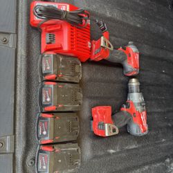 Milwaukee Fuel Drill & Impact + 4 Batteries